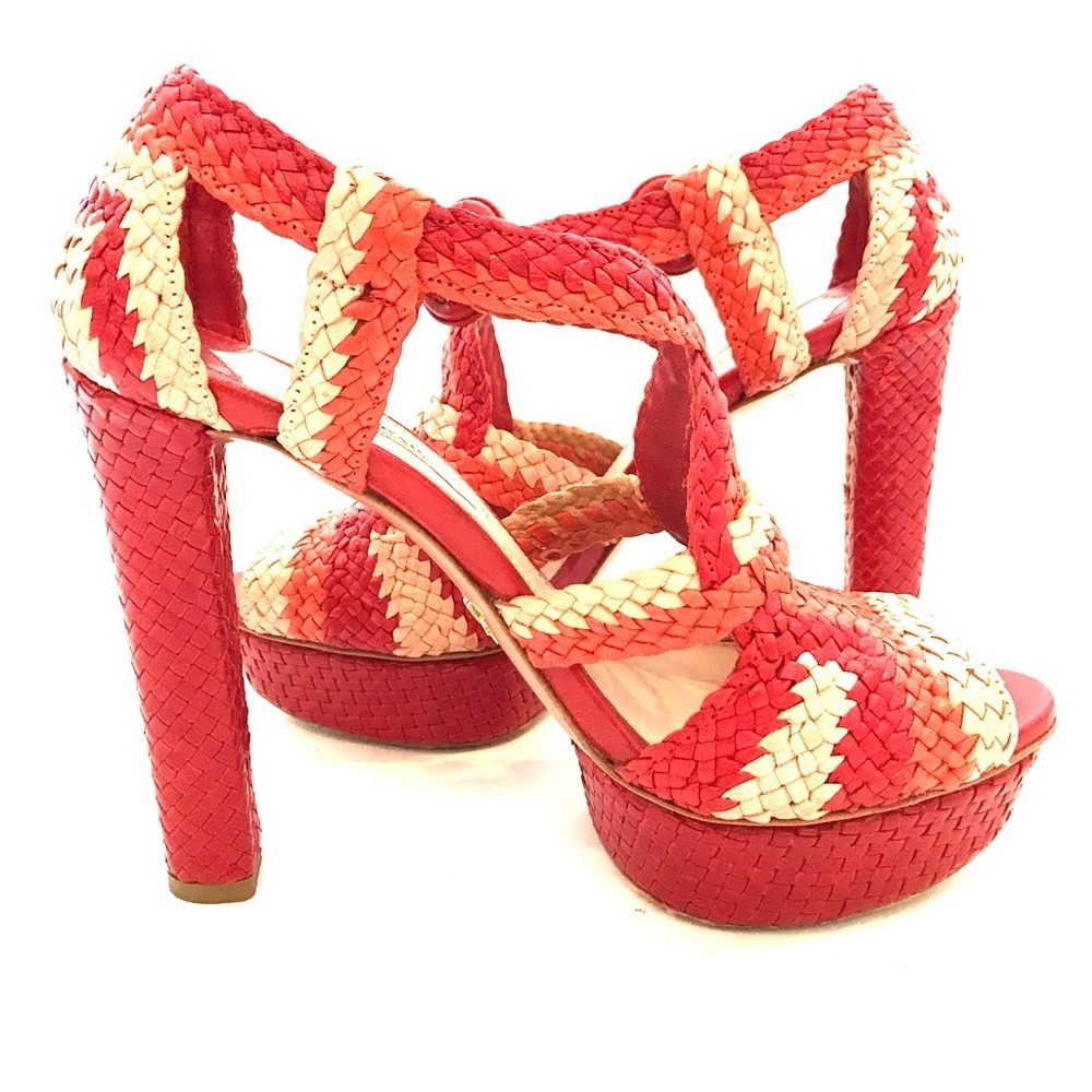 Prada Tricolor Woven Platform Heels